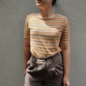 Vintage y2k striped short sleeve knit top women cotton blend 80s 90s